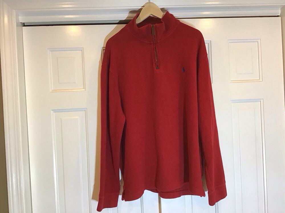 POLO Ralph Lauren Men XXL Mock Rib 100%Cotton Pullover 1/4Zip Sweater Red Preppy